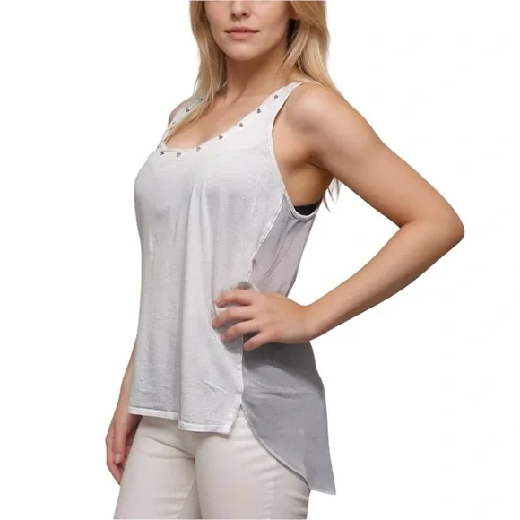 NWT Express White Sleeveless Studded Neck Sheer Back High Low Top Size Medium - Picture 1 of 8